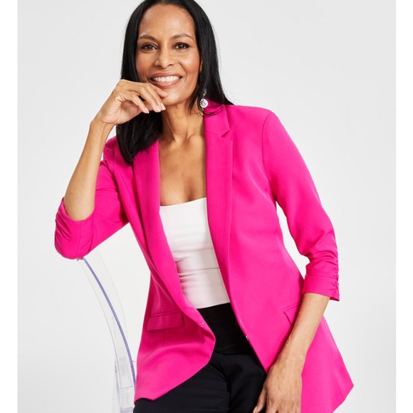 INC International Concepts Jackets & Blazers - Gorgeous Woman’s Hot Fuchsia Pink 3/4 Ruched Sleeve Tailored Blazer